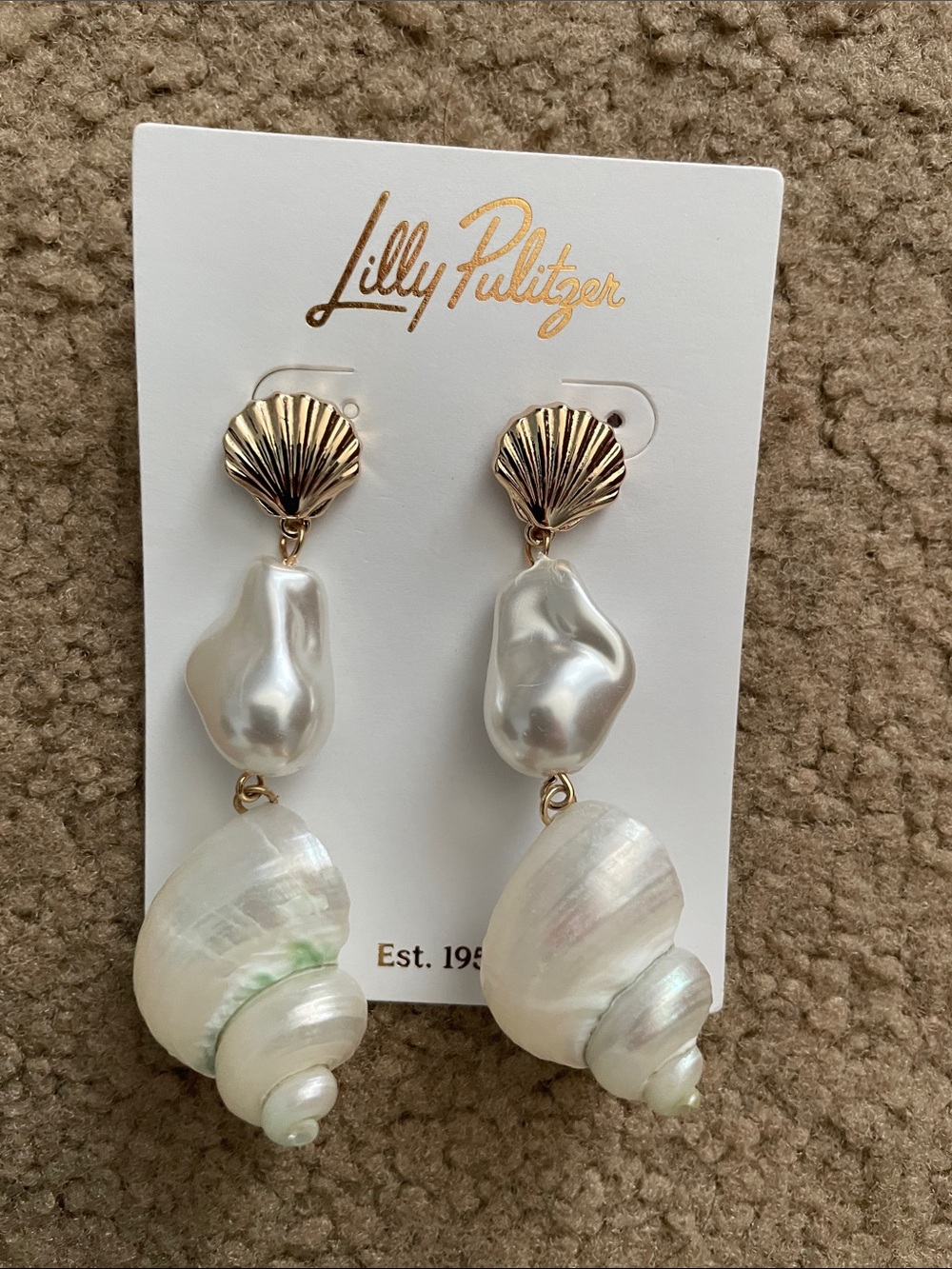 Lilly Pulitzer Gold and White Shell & Pearl Drop Earrings